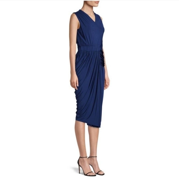 New Jason Wu Collection Sapphire Blue Draped Midi Dress 12 US NWT MSRP $1695.00 - Picture 6 of 15